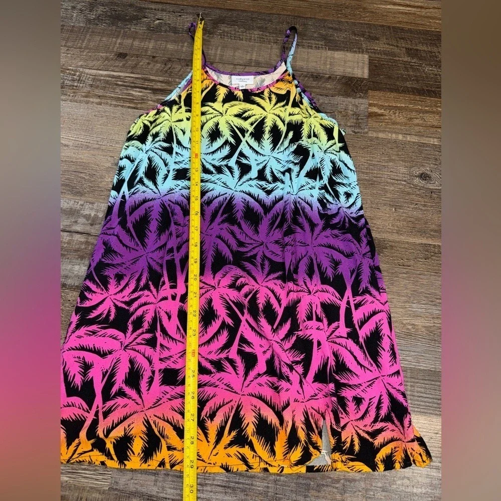Cabana by Crown & Ivy Girls Large Neon Ombre Palm Tree Print Rayon Shift Dress